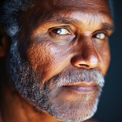 A close-up portrait of a mature man with captivating eyes and distinguished features