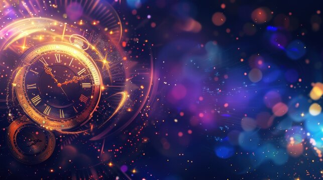 Abstract New Year's Celebration Background with Swirling Golden Lights and Confetti