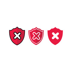 Shield and cross icons set. Shield and cross vector icons. Shield and check mark icons set. Illustration in flat style. Design element illustration of unprotected notification icon