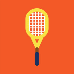 Tennis racket flat icon on background for web and mobile app design. Yellow tennis racket illustration element design on orange background. tennis sport equipment graphic design
