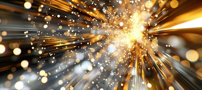 Dynamic New Year's Motion Blur with Sparkling Gold and Silver Light Trails for High-Impact Promotions