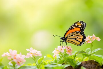 Obraz premium Delicate Butterfly Resting on Vibrant Flower in Serene Natural Setting