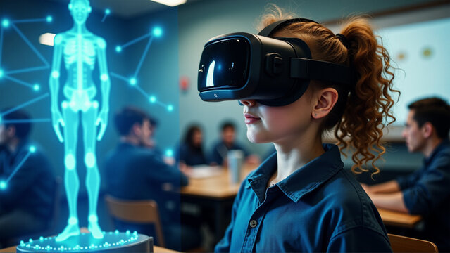 kids learn a new technology such Augmented reality and virtual reality - Powered by Adobe