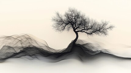 Abstract Tree in Flowing Wind Patterns