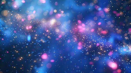 Vibrant Neon Fireworks and Confetti on a Midnight Blue Sky for Festive New Year's Celebrations