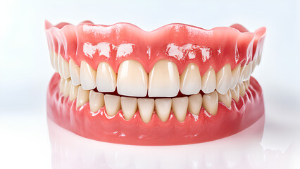 Naklejka premium Isolated Full Dentures: Teeth, Gum, and Bone Display on White Background