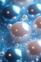 A cluster of white pearls against a pastel light blue background. 