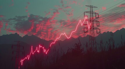 Transmission tower and sparkline chart illustrate rising electricity prices in energy crisis