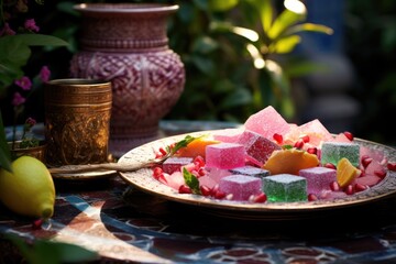 Colorful Turkish Delight on Decorative Plate