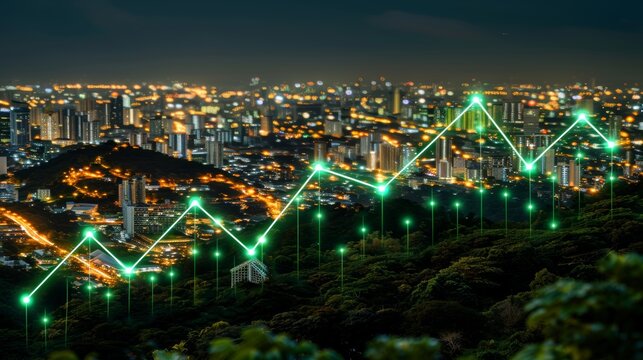Transmission tower and sparkline chart depict soaring electricity prices during energy crisis