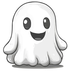 Simple 2D cartoon, cartoon friendly ghost on a white background