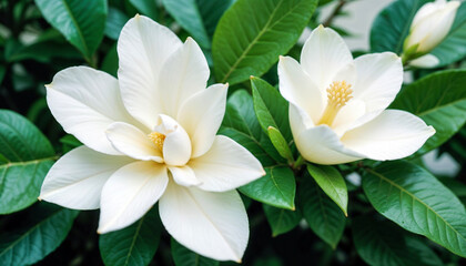 Fototapeta premium Image of a Gardenia surrounded by foliage