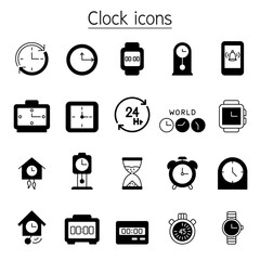 Clock, watch, stopwatch icon set