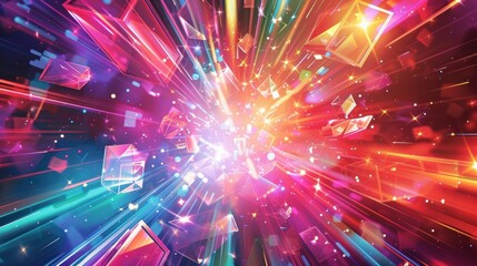 Fototapeta premium Futuristic New Year's Background with Neon Geometric Shapes and Light Flares for Tech Launches