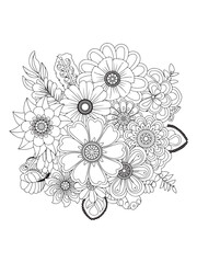 flower doodle coloring pages, line art flowers.