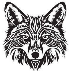 Fototapeta premium Fox head silhouette featuring intricate tribal designs.
