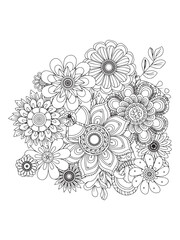 flower doodle coloring pages, line art flowers.