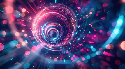 Futuristic New Year's Background with Neon Geometric Shapes for Tech Poster Design