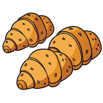 three golden croissants isolated clip art preview