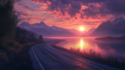 Malowniczy widok jeziora otoczonego delikatnym światłem zachodzącego słońca.