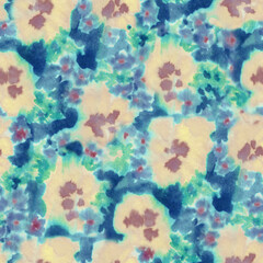 Blurry fuzzy floral seamless repeat pattern. Color blurred abstract flowers in trendy. Ink painted print for fabric