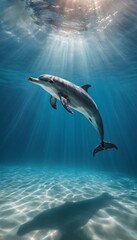 dolphin gracefully gliding through sunlit, crystal-clear blue water