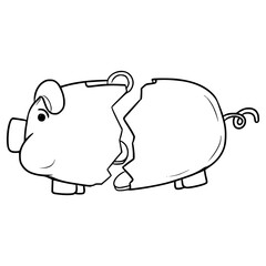 broken piggy bank illustration hand drawn outline vector