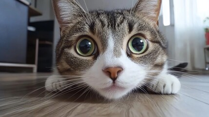 Fototapeta premium Funny cat expression caught on camera. A beautiful portrait of a cat