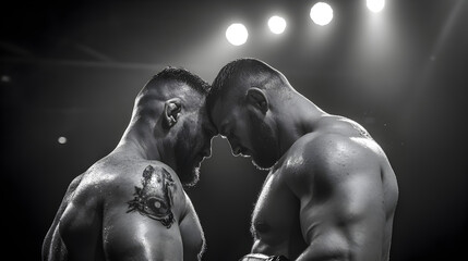 An emotional moment between two fighters after a close match, showcasing sportsmanship and respect.


