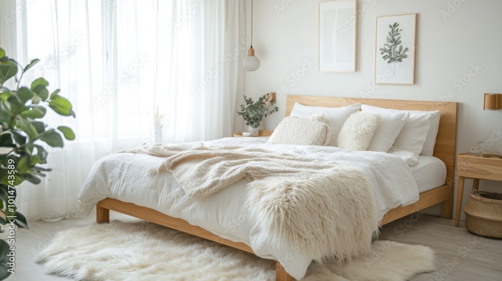 Poster a clean and inviting bedroom features a large bed adorned with soft blankets and pillows