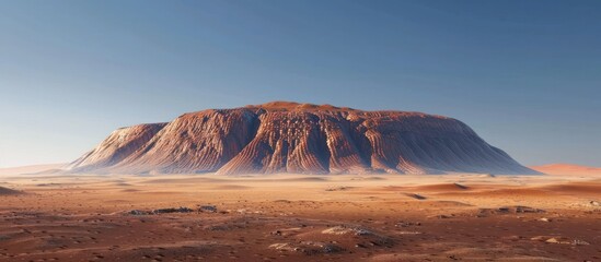 Fototapeta premium Majestic desert landscape with dramatic sandstone rock formations and mesas rising up under a clear cloudless blue sky The vast arid and rugged terrain stretches out endlessly