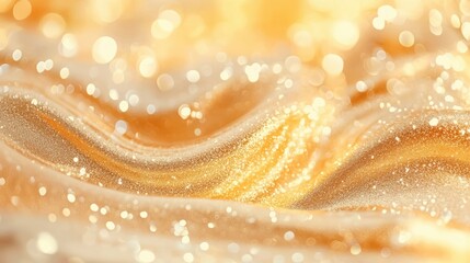Soft golden fabric with shimmering glitter effects, creating a luxurious and elegant appearance.