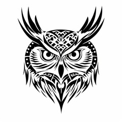 Obraz premium Owl head with tribal designs in simple line art.