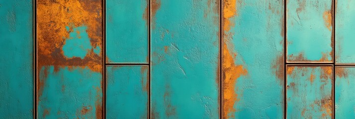 Textured blue and rusty metal wall surface, showcasing weathered patterns and colors.