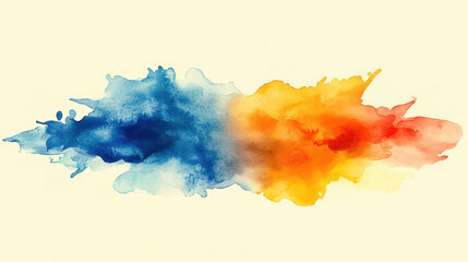 Vibrant watercolor splash blending blue, orange, and red on ligh