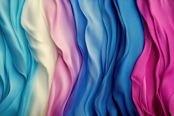 Vibrant waves of fabric in various colors, creating an elegant and soft texture for design and decoration.
