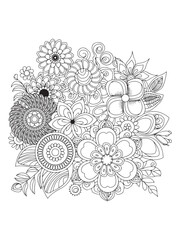 flower doodle coloring pages, line art flowers.