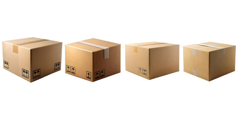Fototapeta premium Empty clean Cardboard box container mockup isolated on transparent background