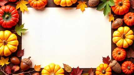 Obraz premium Rustic Autumn Frame with Pumpkins, Acorns, and Fall Leaves