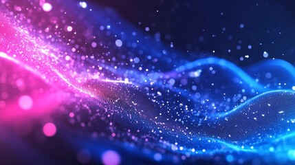 Fototapeta premium Abstract background with glowing particles in blue and pink.