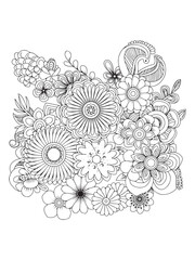 flower doodle coloring pages, line art flowers.