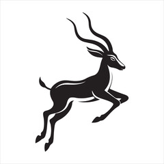 Fototapeta premium Bold Gazelle Silhouette in Mid-Leap - Black and White Vector Illustration for Nature Designs