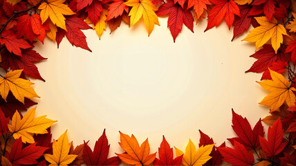 Fototapeta premium Vibrant Autumn Leaves Border with Blank Center for Copy Space