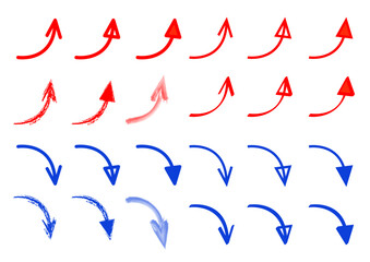 赤と青のシンプルな手描き風の矢印イラストセット　 Illustration of a rising arrow Set