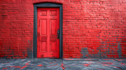 Red door standing out in red brick wall background