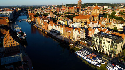 Obraz premium city ​​European ancient architecture port city aerial photography Gdansk Poland