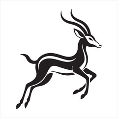 Fototapeta premium Bold Gazelle Silhouette in Mid-Leap - Black and White Vector Illustration for Nature Designs