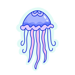 Vector sea jellyfish icon, illustration of marine cartoon blue jellyfish isolated on white background