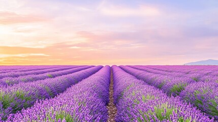 Naklejka premium Lavender Fields in Full Bloom at Sunset
