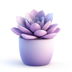 Obraz premium 3D icon minimal on isolated white background, A beautiful purple succulent plant in a modern pot, 3D rendering illustration